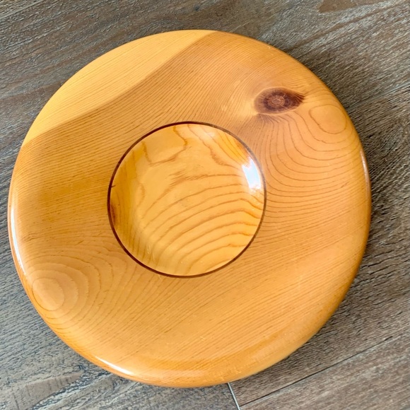 Vintage pine walnut wood mid century plate d 12 inch - Picture 9 of 12